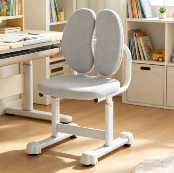 Armless Kids Desk Chair with Adaptive Double Backrest and Height Adjustment – Grey, Ages 6 12