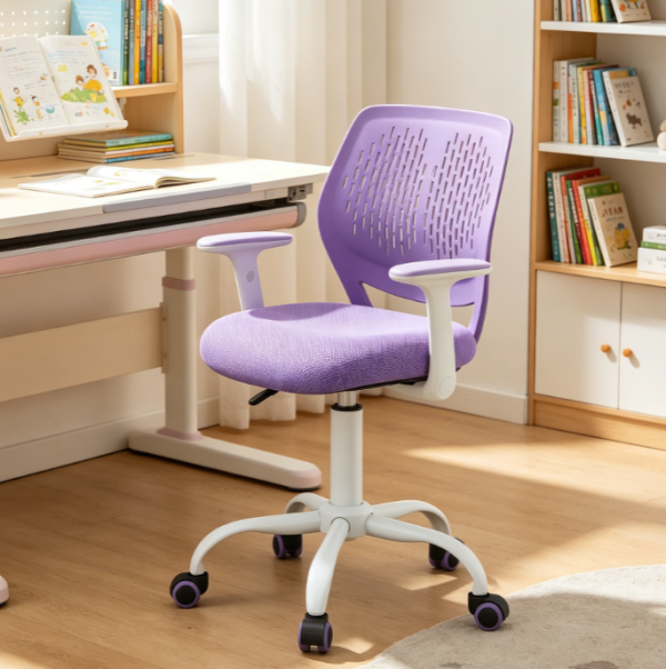 Purple Armless Swivel Mesh Kids Desk Chair with Wheels and Height Adjustment